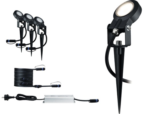 Paulmann Plug & Shine LED grondpen starterset IP67 dimbaar 3x6,4W 270 lm 3000K Sting antraciet 230/24V 3 stuks