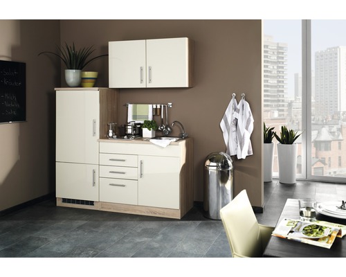 Held Furniture Enkele keuken met apparatuur Toronto 160 cm crème hoogglans gedemonteerd 909.6509