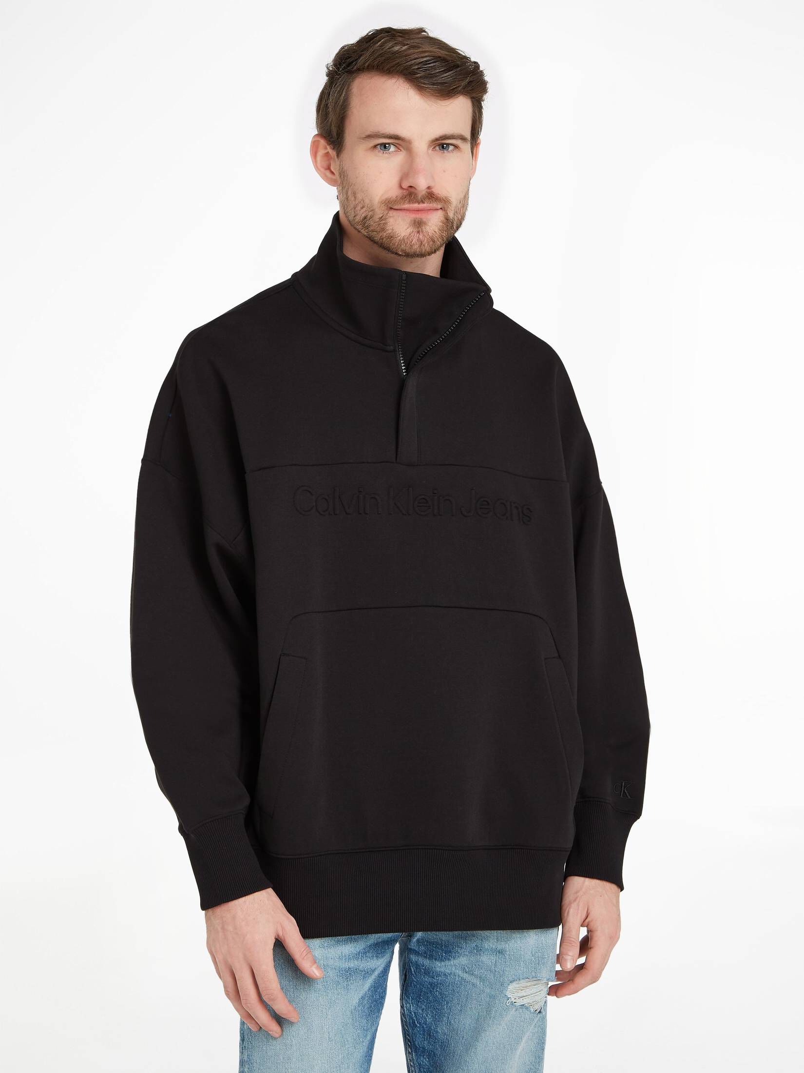 CALVIN KLEIN JEANS| Herren Sweatshirt INSTITUTIONAL EMBOSSED HALF ZIP