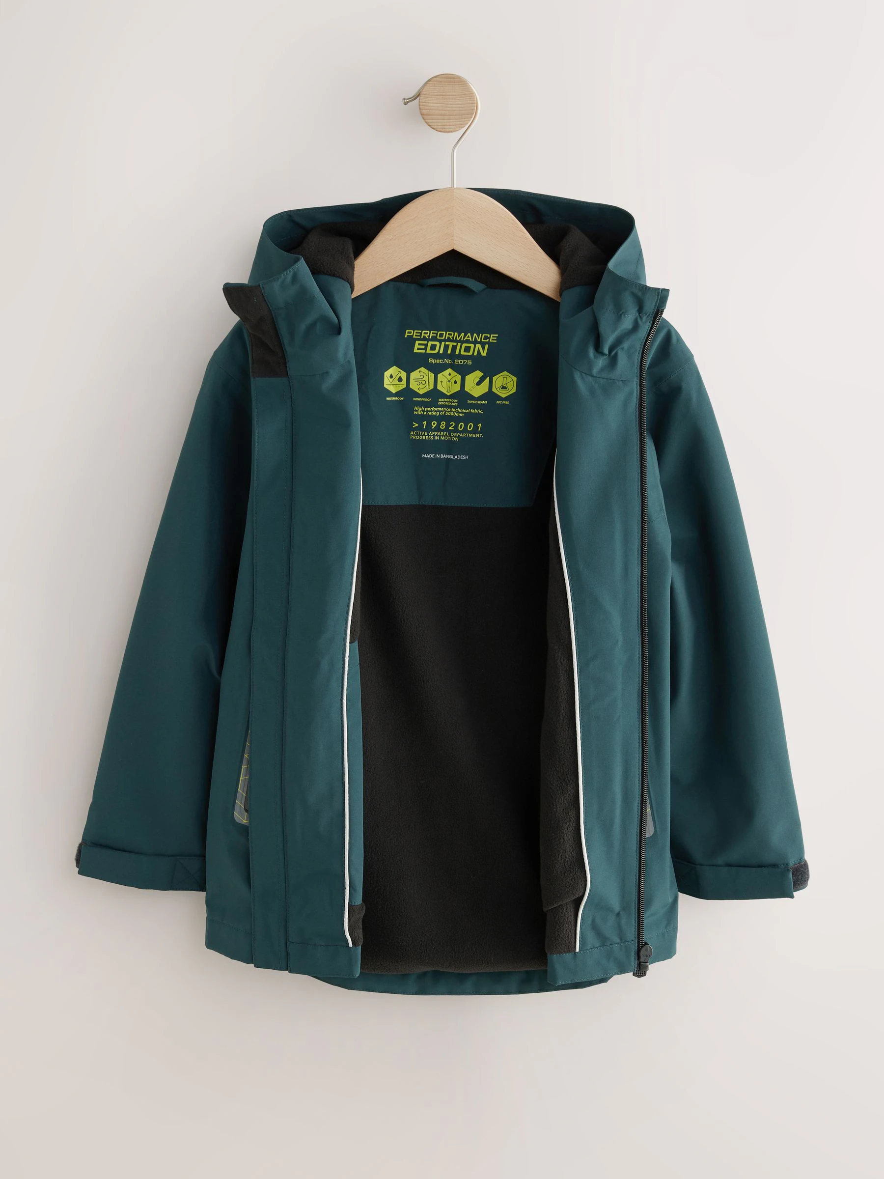 Groen - Waterdichte jas met fleece voering en capuchon (3-17jr)