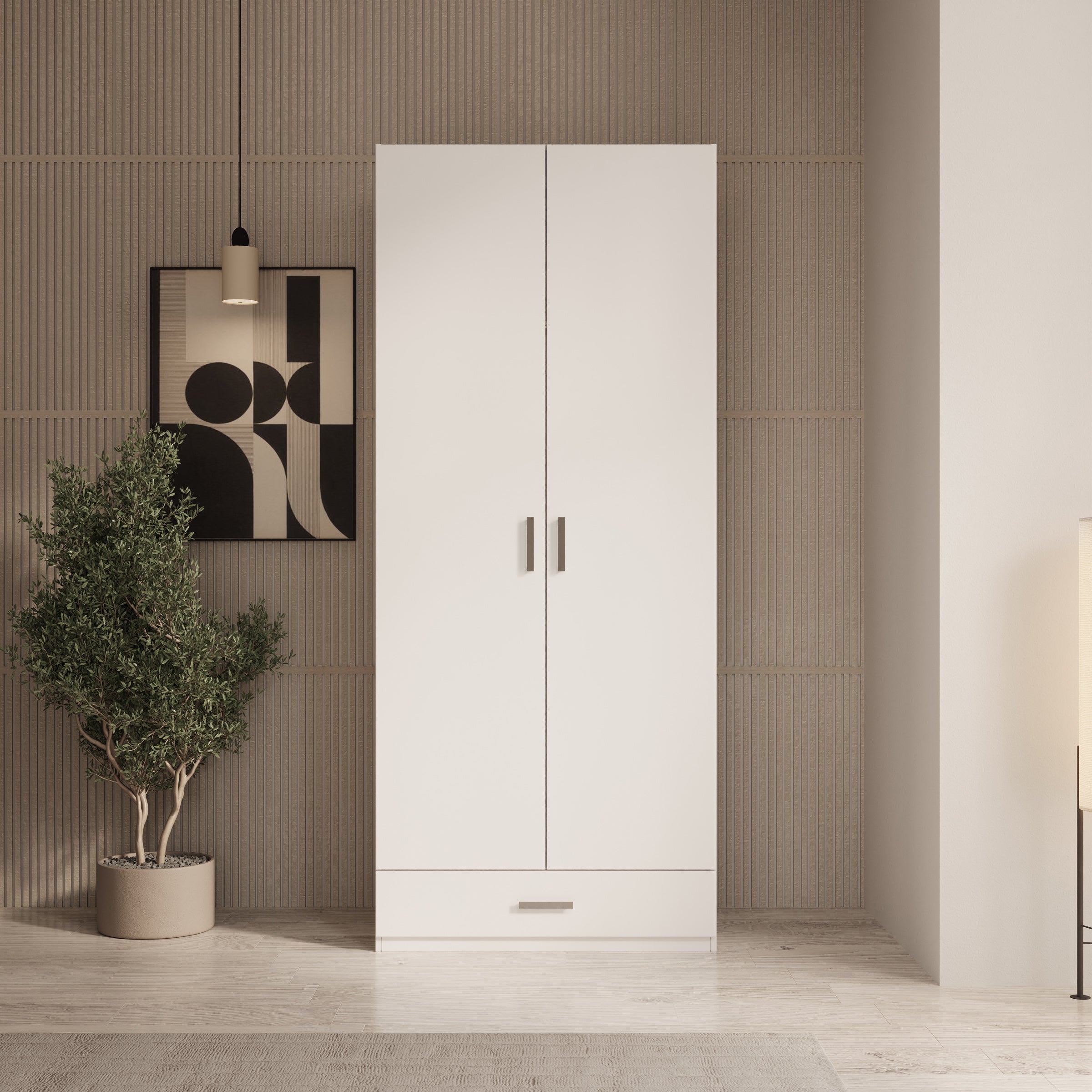 Enzio - Kledingkast met 2 deuren - Wit - 90x54x211 cm