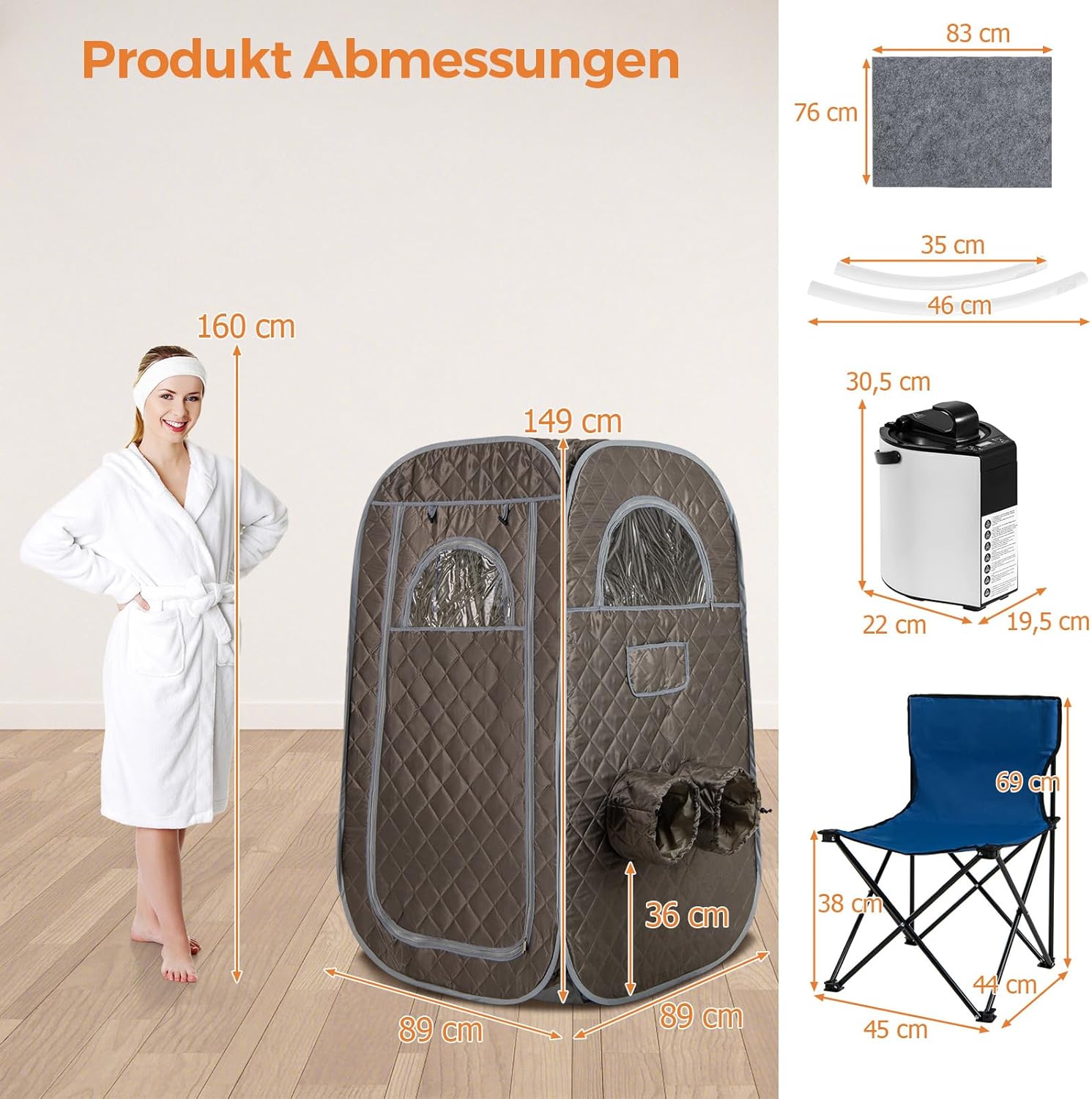 COSTWAY tragbare Dampfsauna, Heimsauna für 1-2 Personen mit 3 Liter Dampfgenerator, Timer, Fernbedienung, Fußmassagegerät & Klappstuhl, Saunazelt Sitzsauna Zuhause, 89 x 89 x 149 cm (Grau)