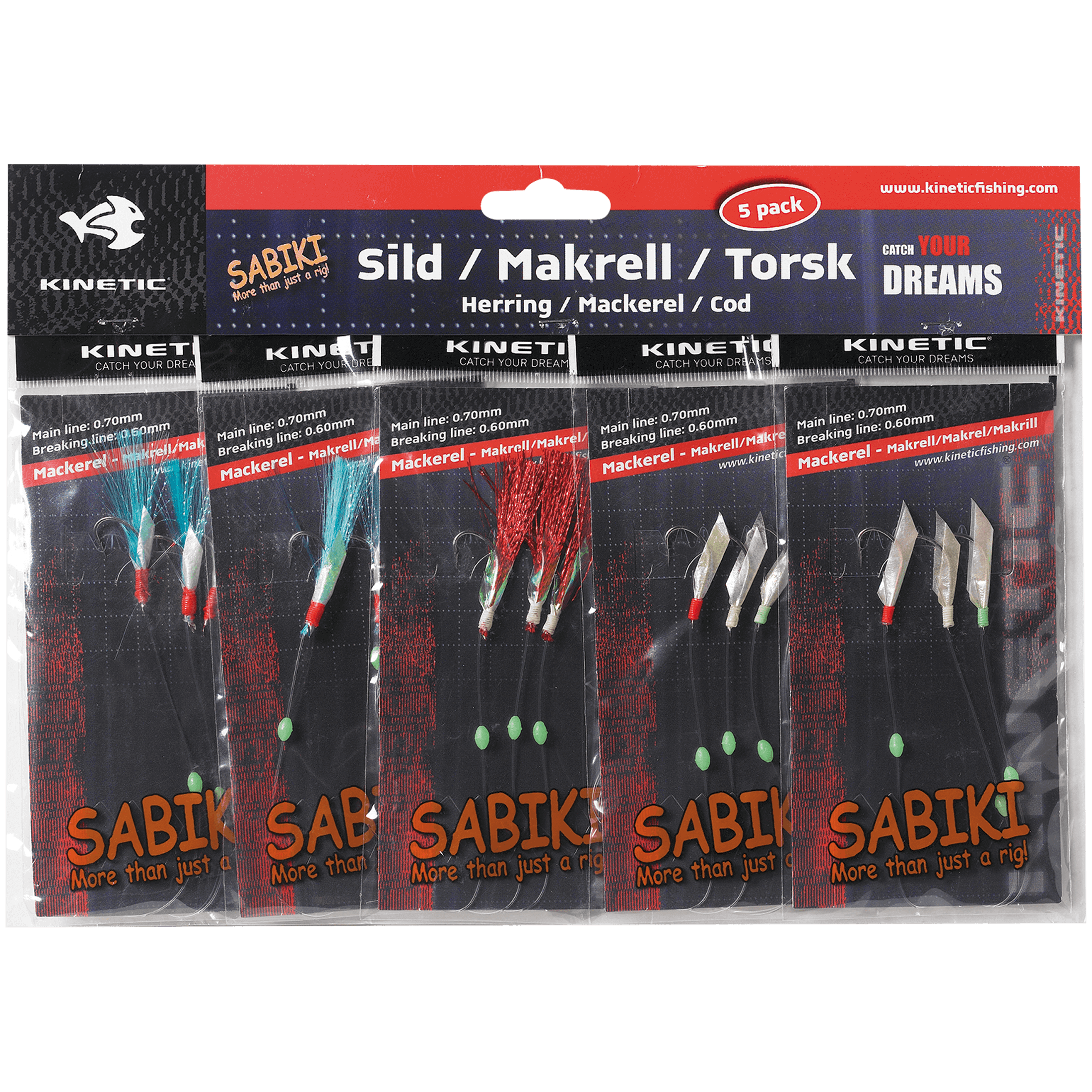 Kinetic Sabiki 5-pack mix Sild/Makrell/Torsk - Sluk og agn