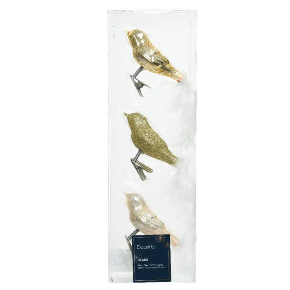 Decoris Decoratie vogels - 3x st - op clip - goud - 8 cm - glas