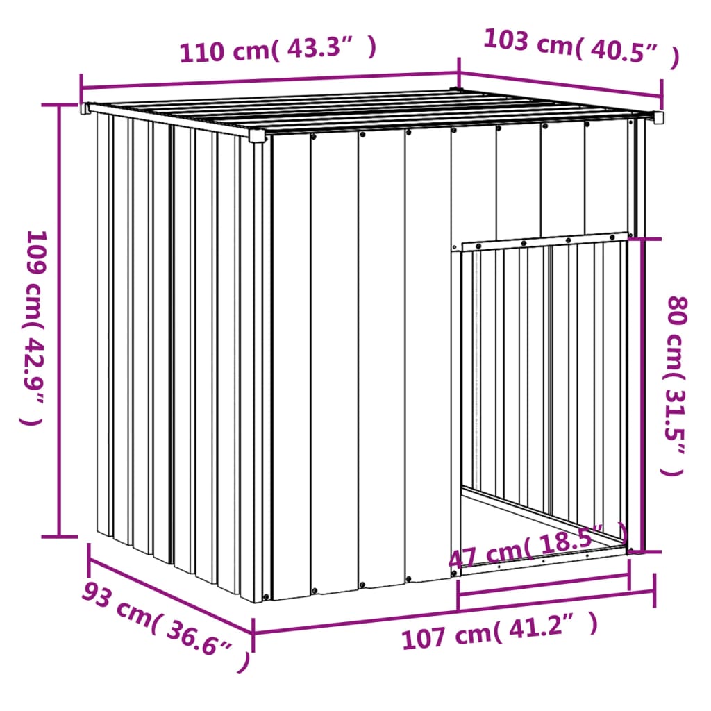 Canil vidaXL com cobertura, aço galvanizado, cinza, 110x103x109 cm