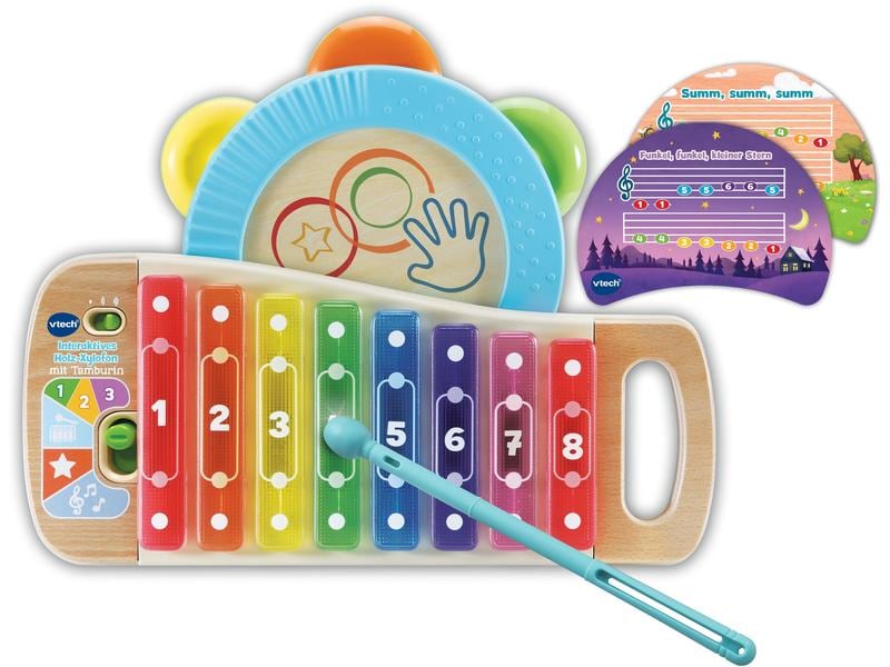 Vtech Musikspielzeug Interaktives Holz-Xylofon mit Tamburin Kinderinstrumente