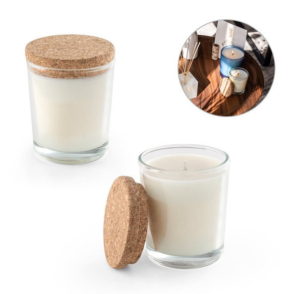 hi!dea 95077 - Bougie aromatique dans une coupelle en verre avec un couvercle en liège 80 g