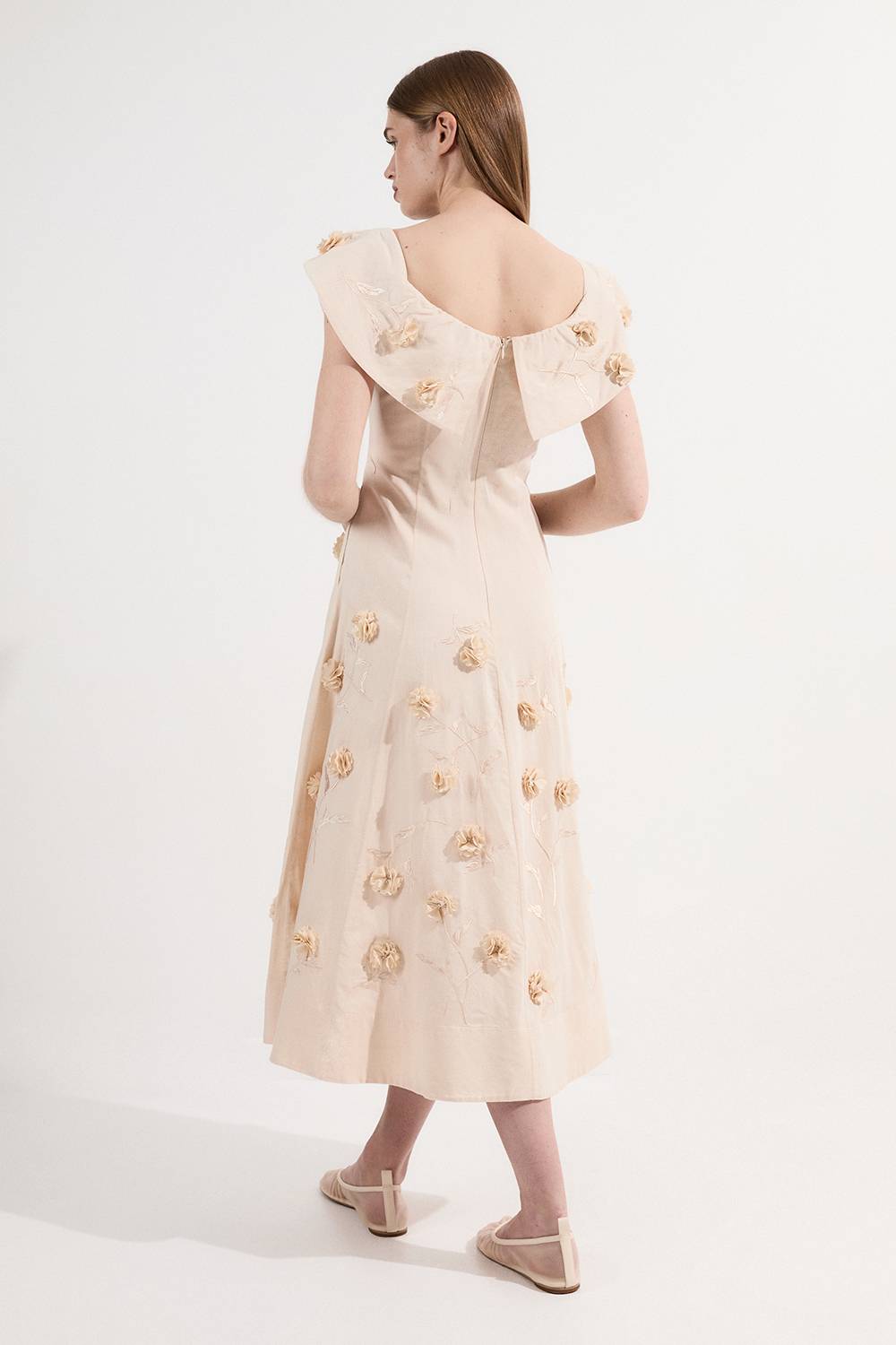 KarenMillen Scattered 3D Floral Applique Woven Midi