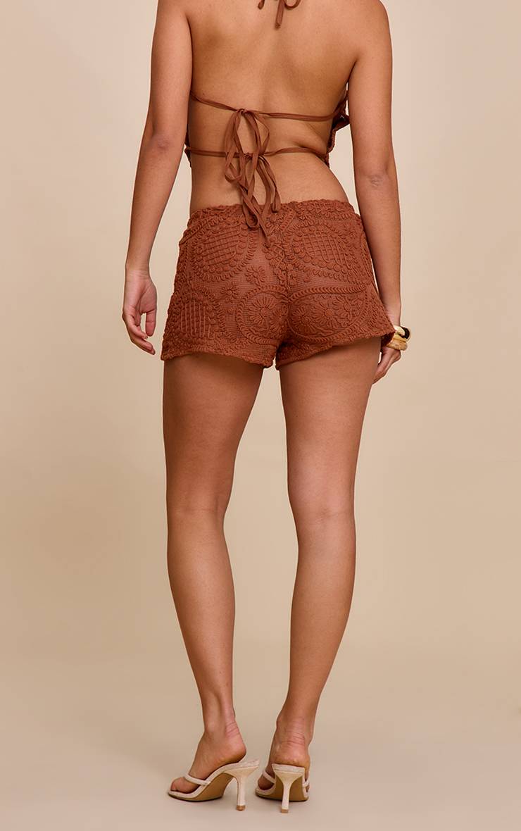 Orange Brûlé Short Mini Taille Mi-haute Brodé Texturé
