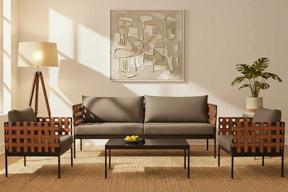 In- und Outdoor Lounge-Sofa UNIQUE 185cm schwarz braun grau Aluminium 2-Sitzer inkl. Kissen