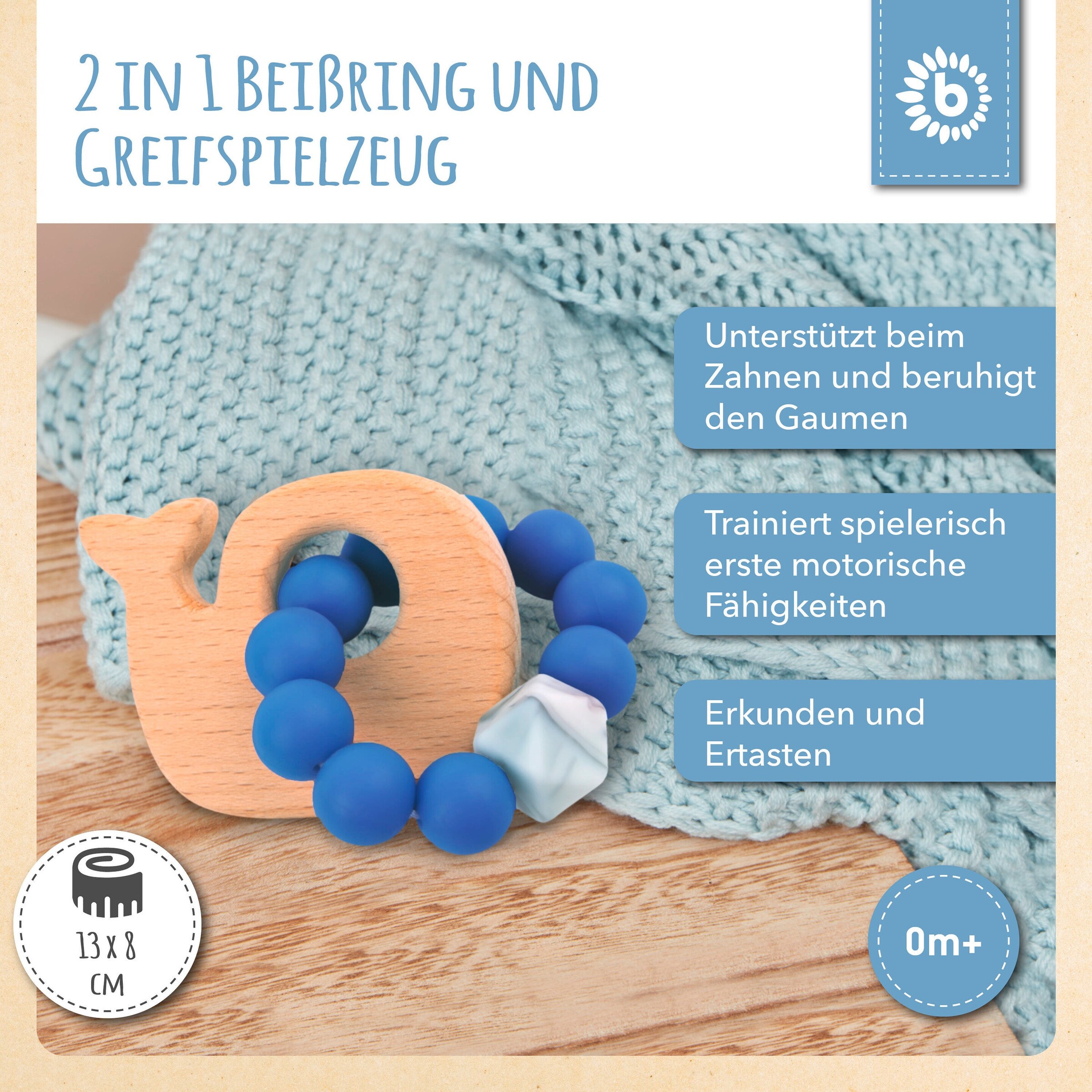Bieco Beißring mit Silikon Perlen Blau Wal - ab Geburt Blau