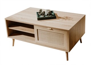 Couchtisch BALI 100 x 60 cm Sonoma Eiche/ Rafia Geflecht