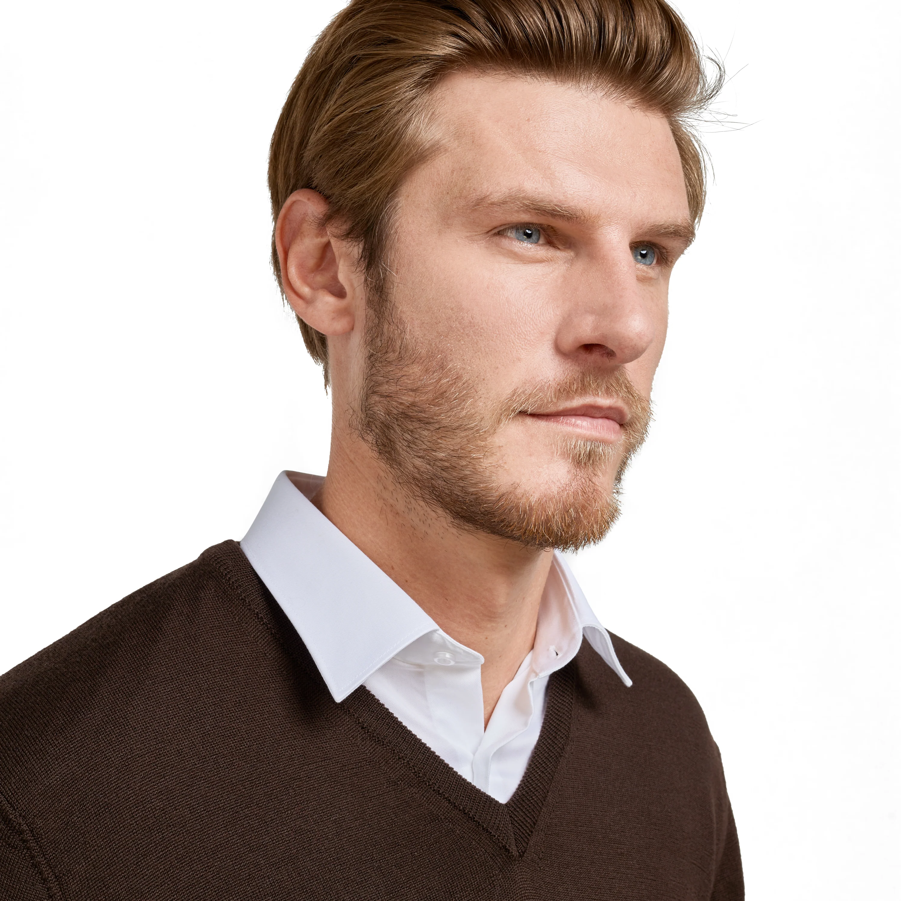 Pull col v 100% pure laine Mérinos marron