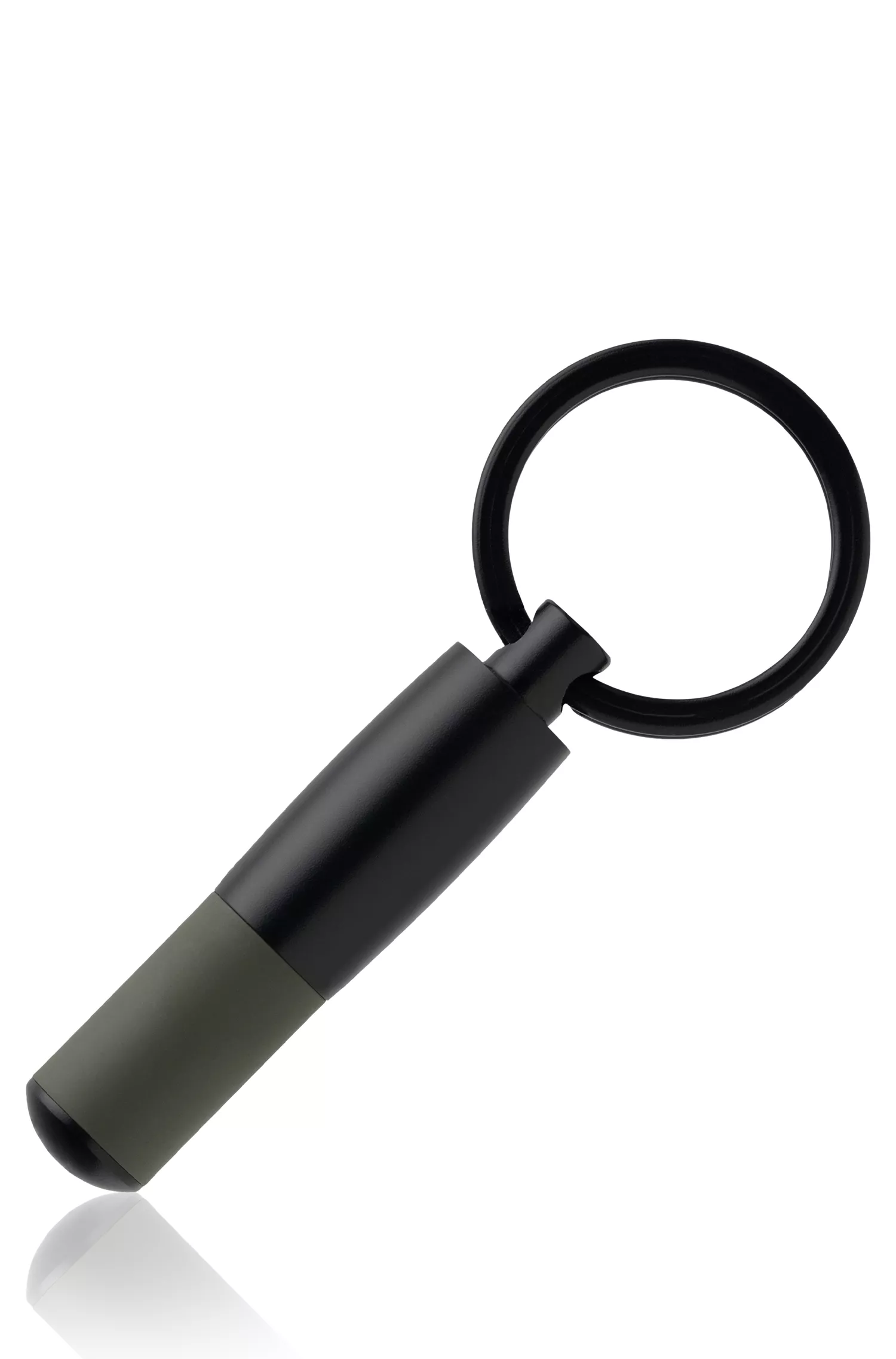 Chaveiro tubular BOSS preto em metal com acabamento emborrachado cáqui.