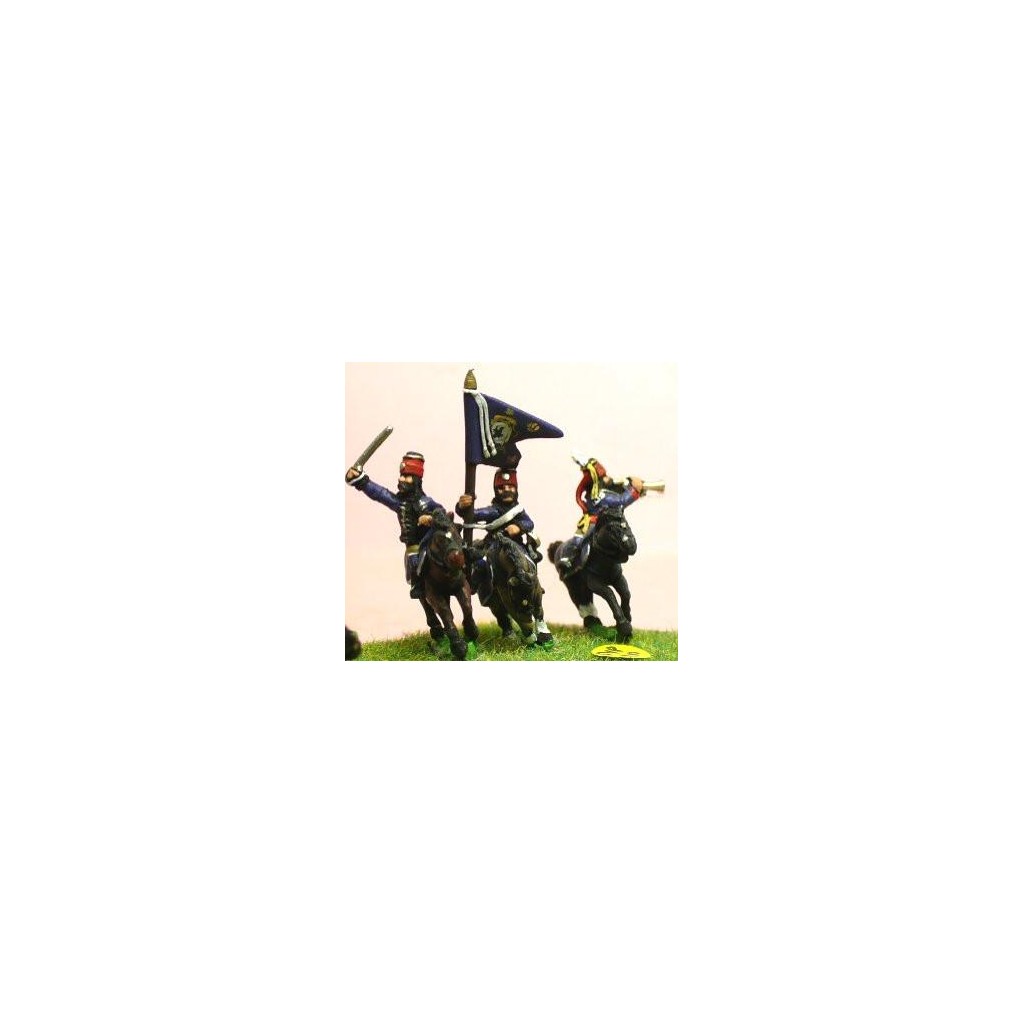 Seven Years War Prussian: Command: Hussar Officer, Standard Bearer & Trumpeter in Mirliton