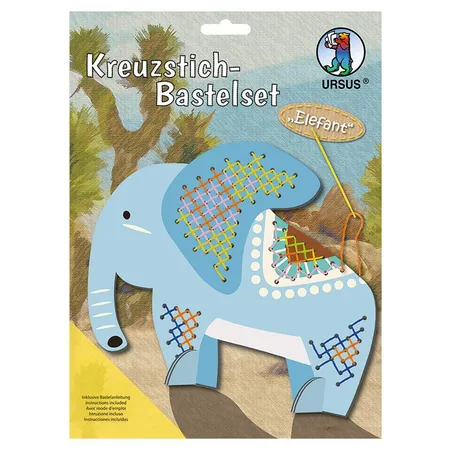 URSUS Kreuzstich Bastelset für Kinder, Motiv Elefant