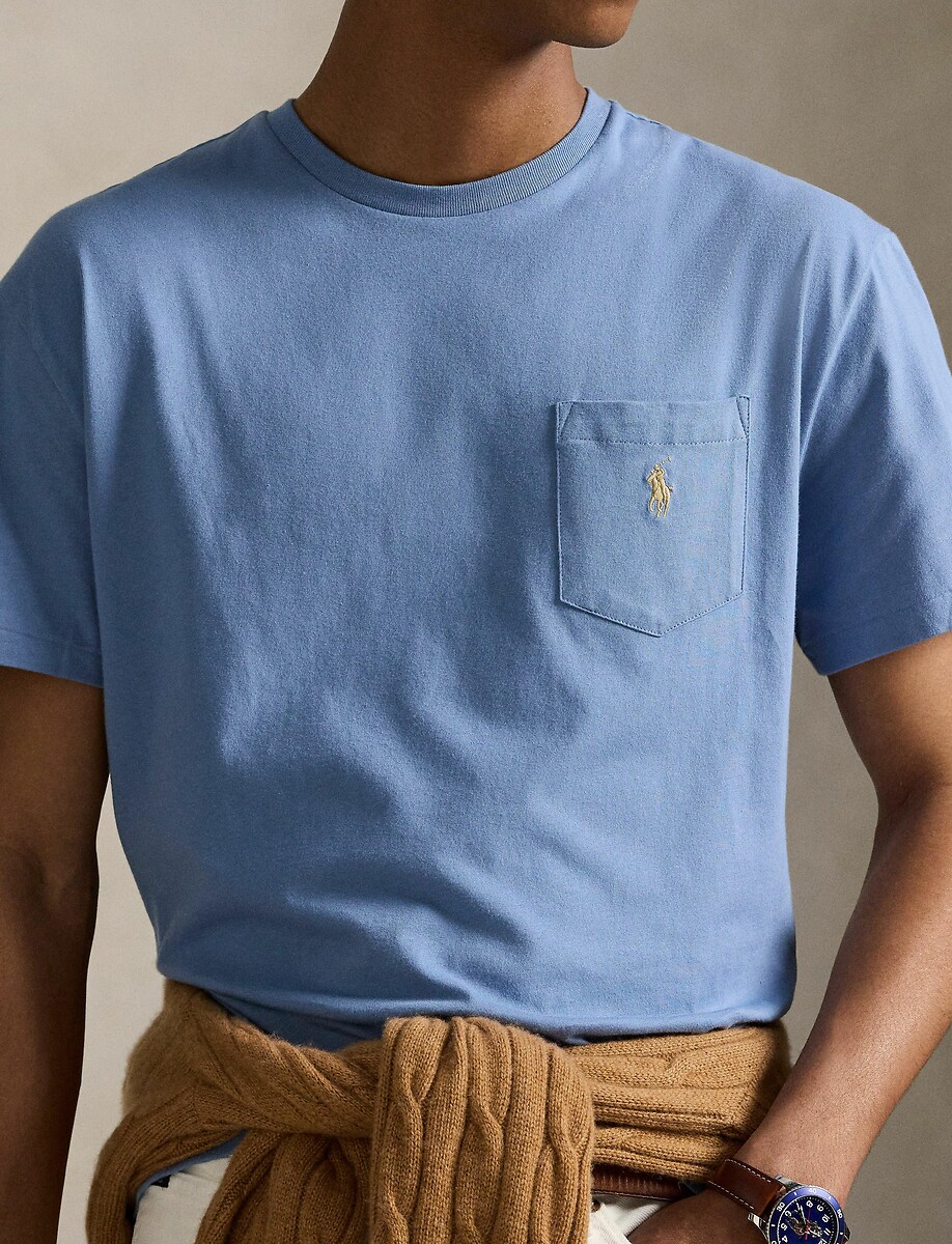 POLO RALPH LAUREN<br>Camiseta de malha reta com logotipo bordado