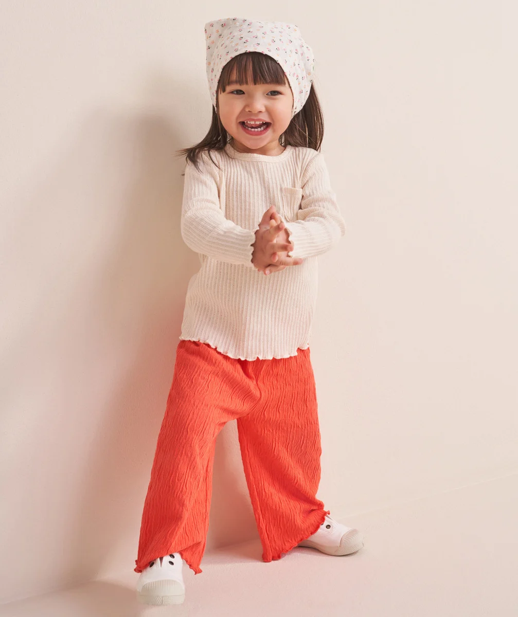 PANTALON LARGE BÉBÉ FILLE EFFET FROISSÉ ROSE CORAIL