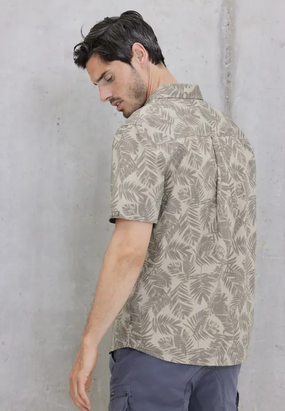 Kurzarmhemd mit Print - putty beige