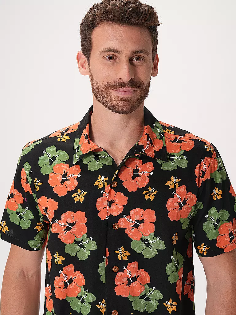 NUDIE JEANS Hemd Slim Fit ARVID FLORAL  schwarz
