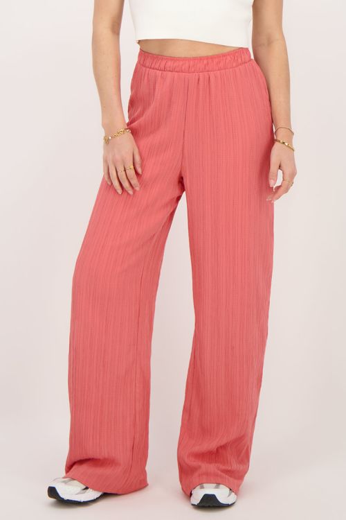 Koraal-roze wide leg crinkle broek