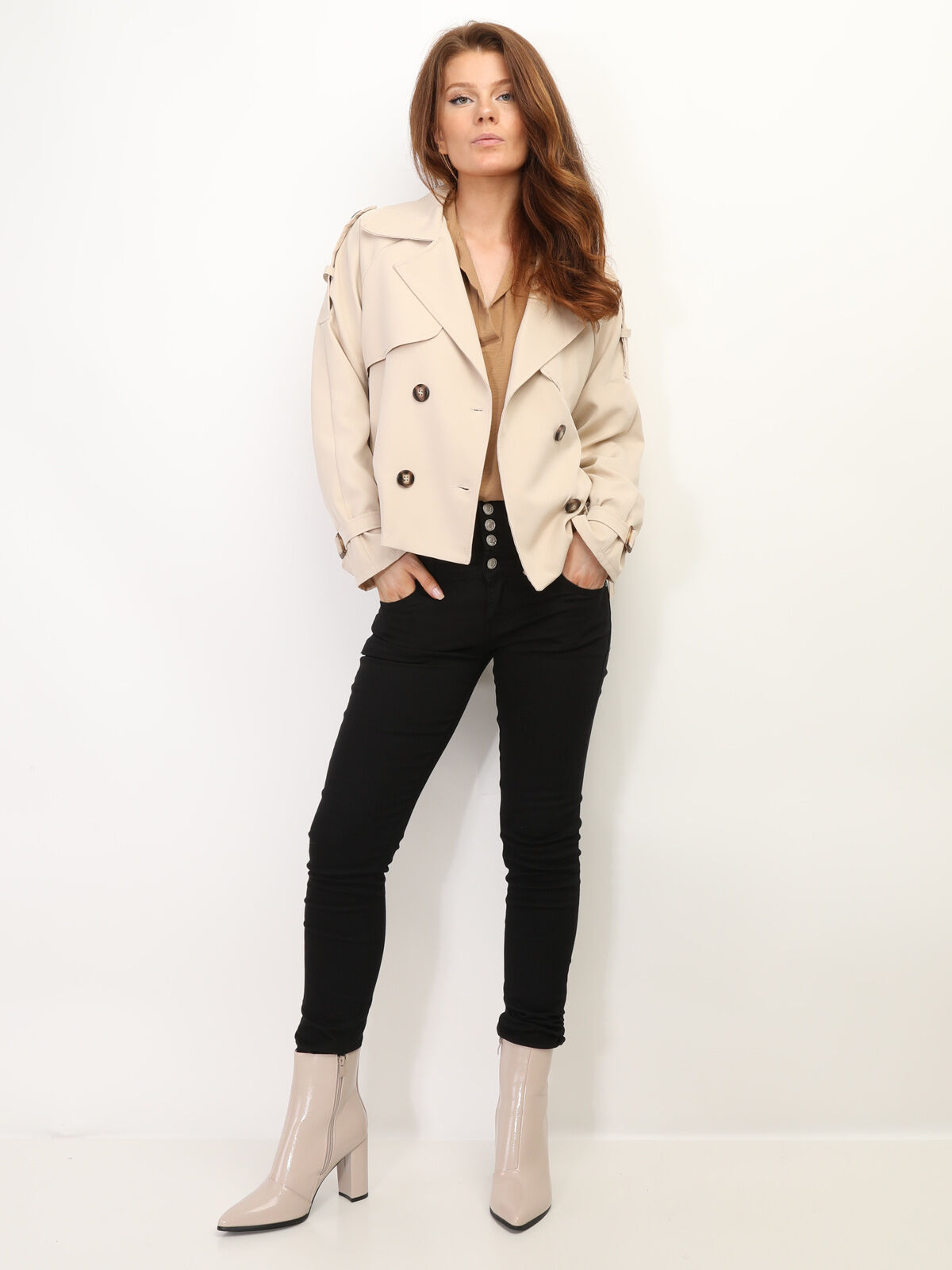 Trench-coat court à ceinture- Beige