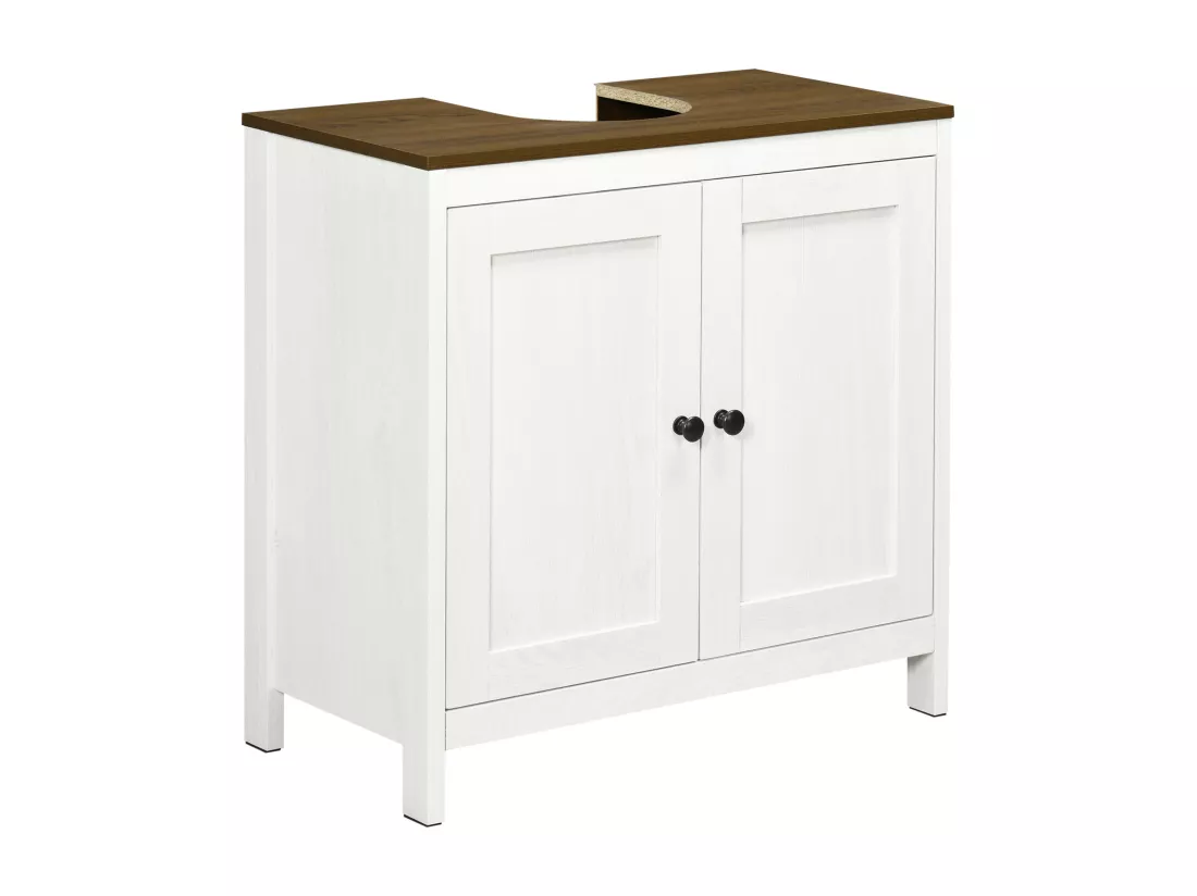 Meuble salle de bain - meuble sous-vasque - placard 2 portes avec étagère - panneaux blanc aspect bois noyer
