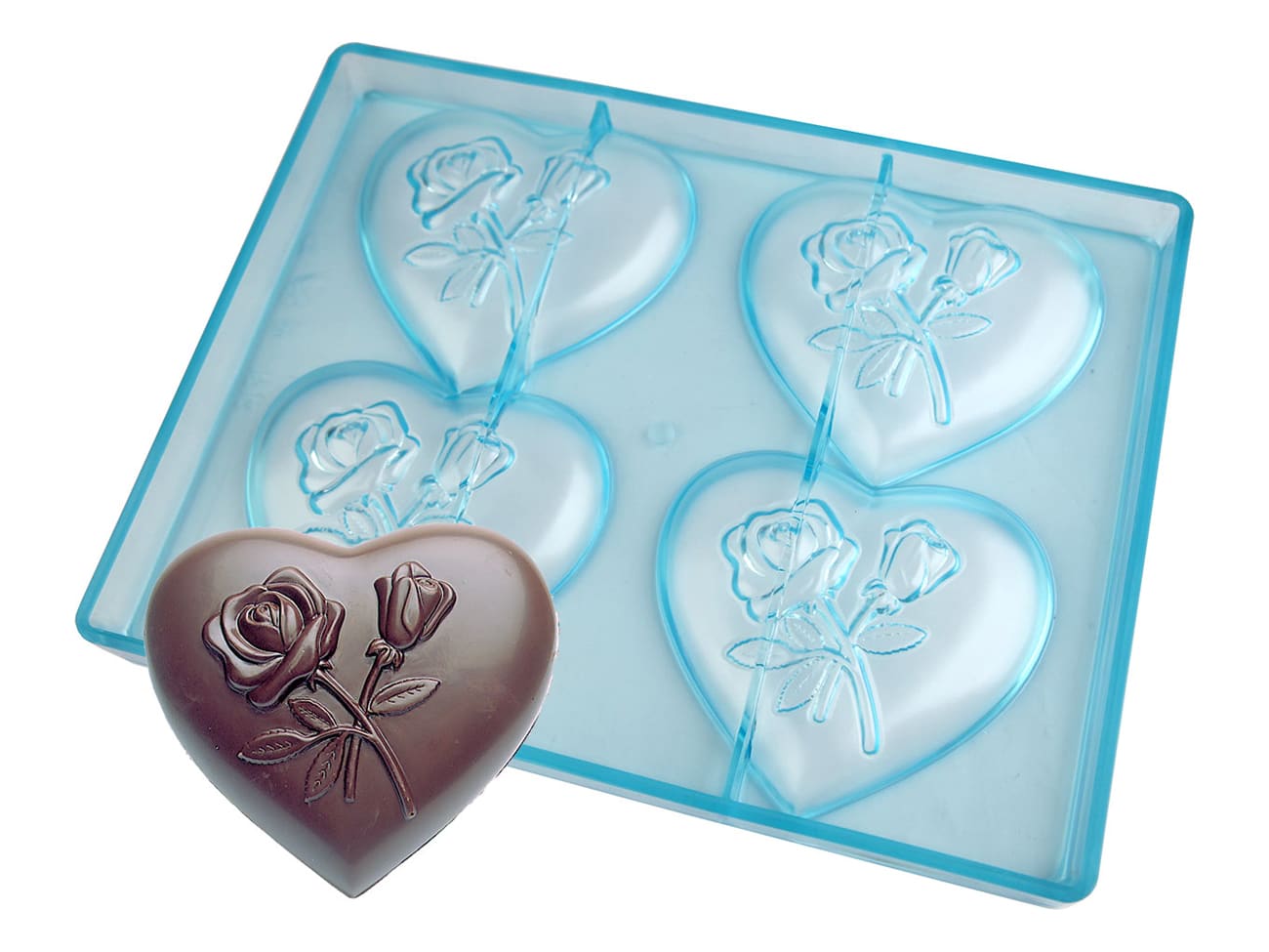 Moule chocolat - coeur décoré fleurs
