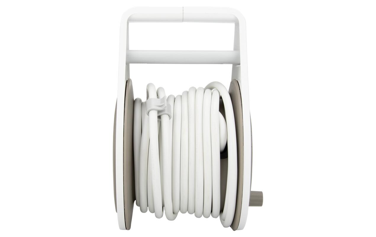 Kabelrolle mit Griff 4 x T13, Weiss / Grau, 7 m KabelKompakte Kabeltrommel aus Kunststoff mit Griff