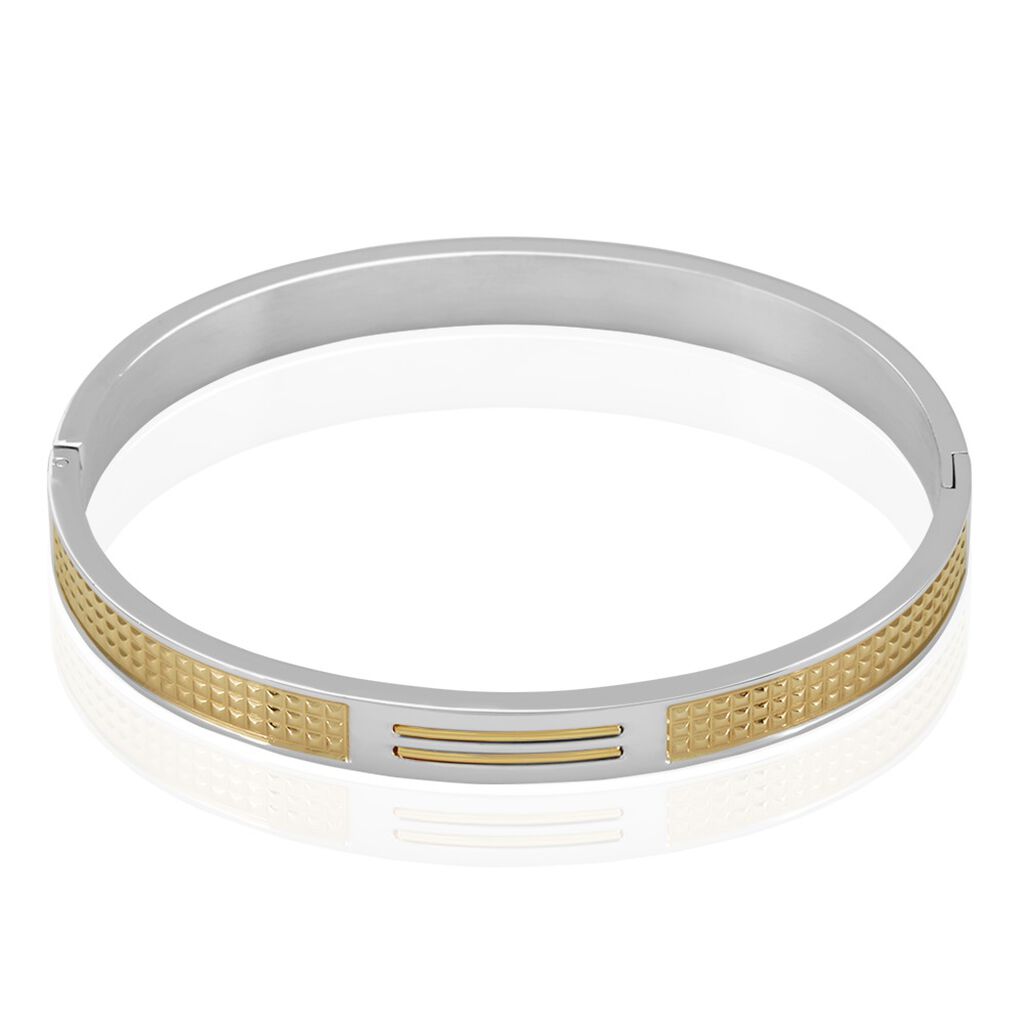 Bracelet Jonc Fermé Acier Blanc Et Plaqué Or Apollo