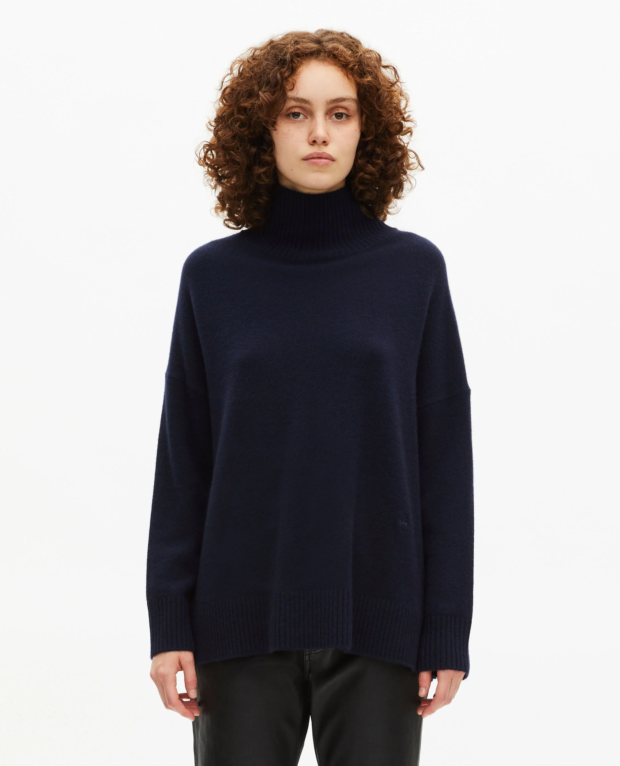 Pull col montant en cachemire marine