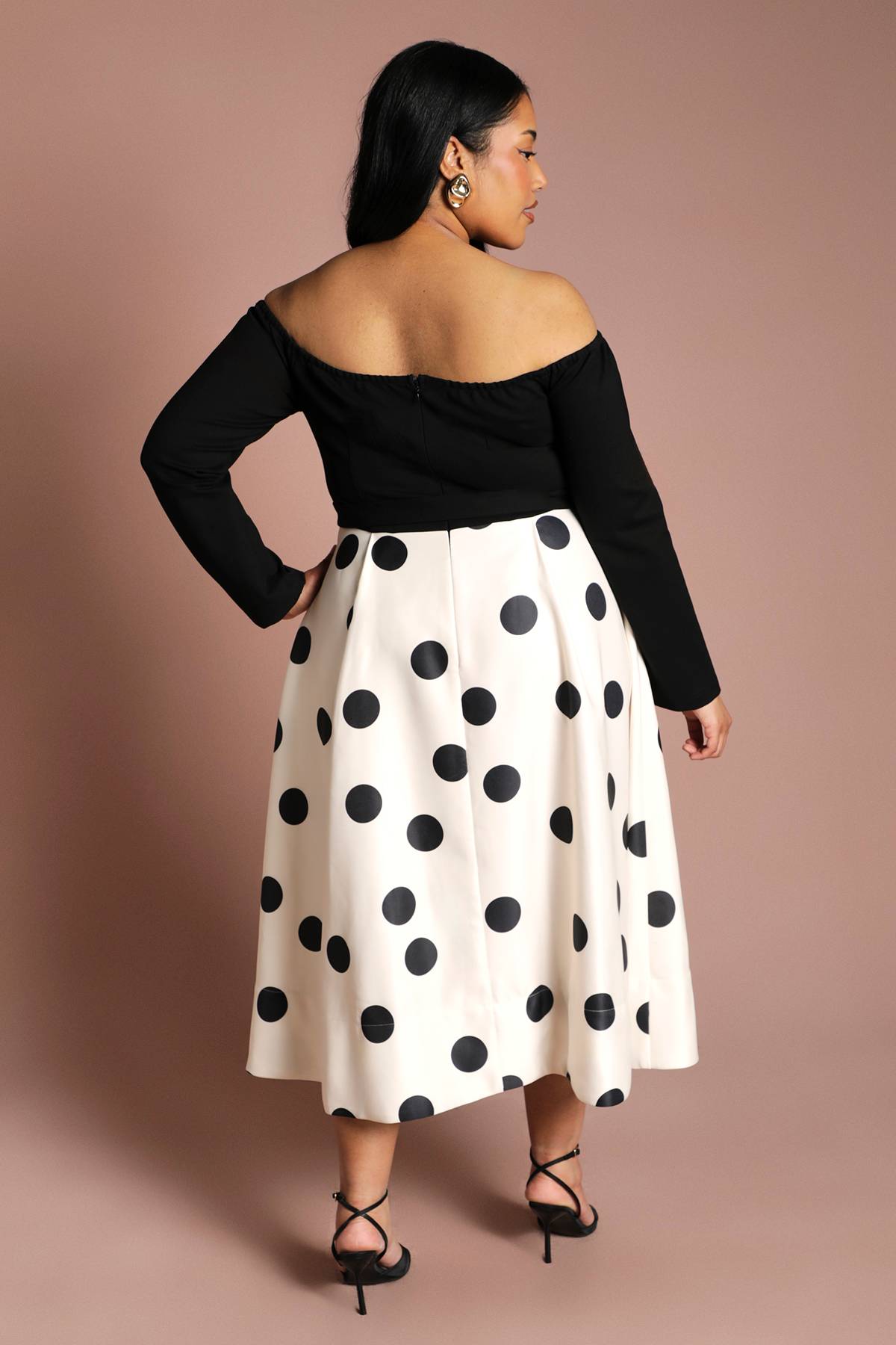 Coast Robe Midi En Ponte À Jupe Ample Imprimée, Manches Longues Et Col Bardot Grande Taille