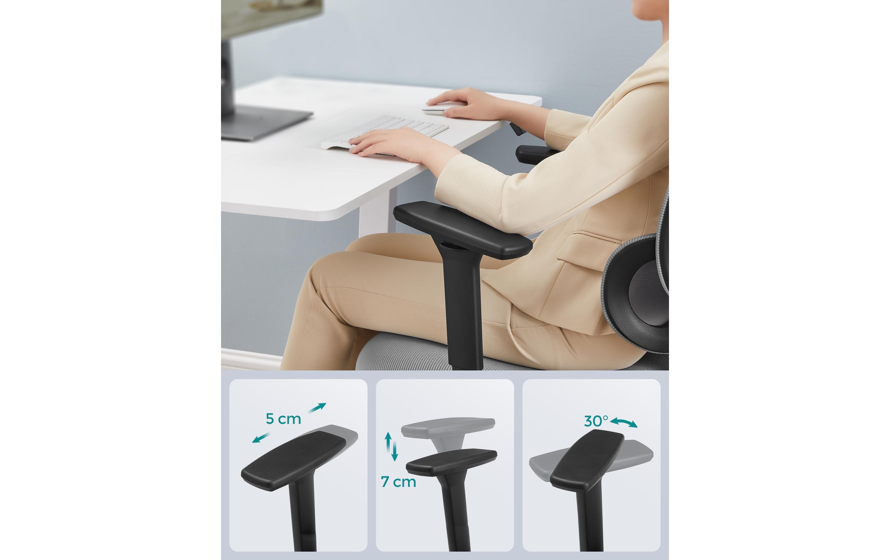 Bürostuhl mit Kopfstütze und Armlehnen, Grau<br>Bequemer und robuster Schreibtischstuhl