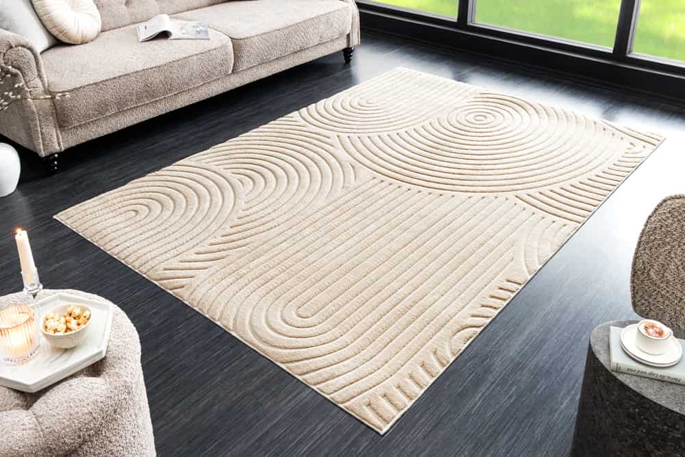 Moderner Teppich ART DECO 230x160cm beige creme Kurzflor Indoor Hoch-Tief-Effekt