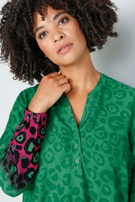 Maxikleid, A-Line, Leo-Verlauf, Tunika-Ausschnitt, Langarm