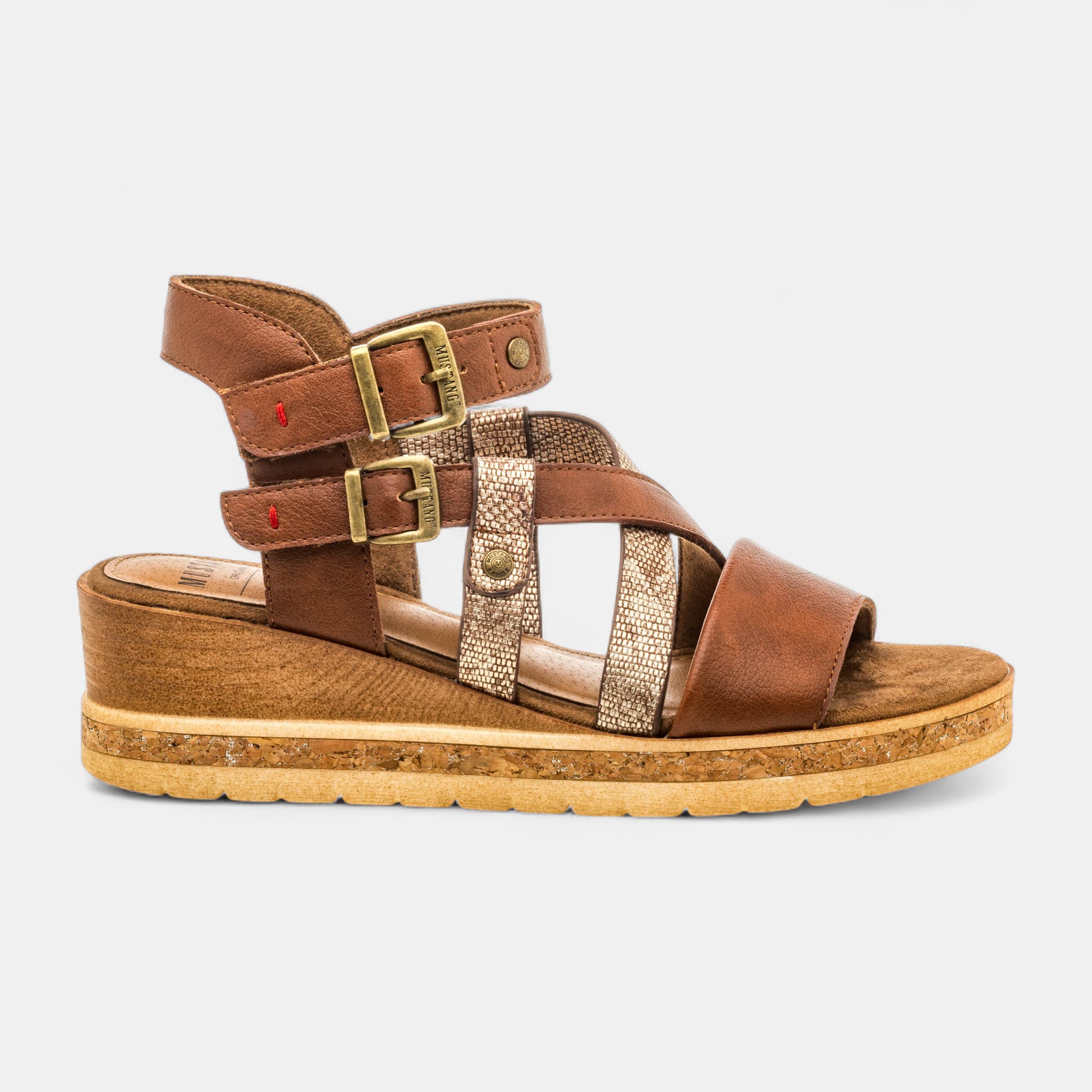 Nu-pieds à talon compensé Femme cognac