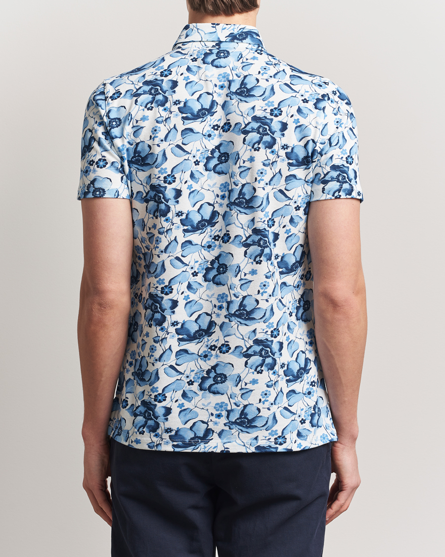 Stenströms Cotton Pique Printed Polo Shirt Blue