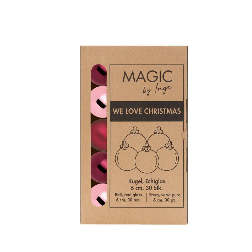 Inge Christmas Goods Kerstballen van glas - 30x - roze- 6 cm