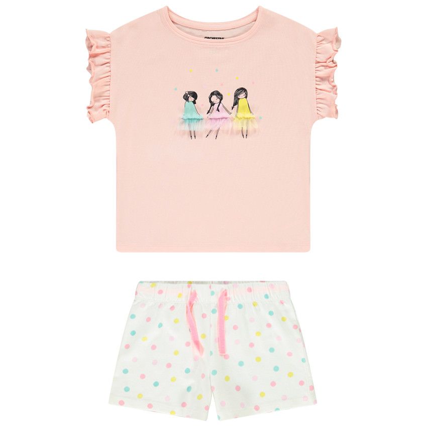Pyjama t-shirt + short pour fille - Ecru