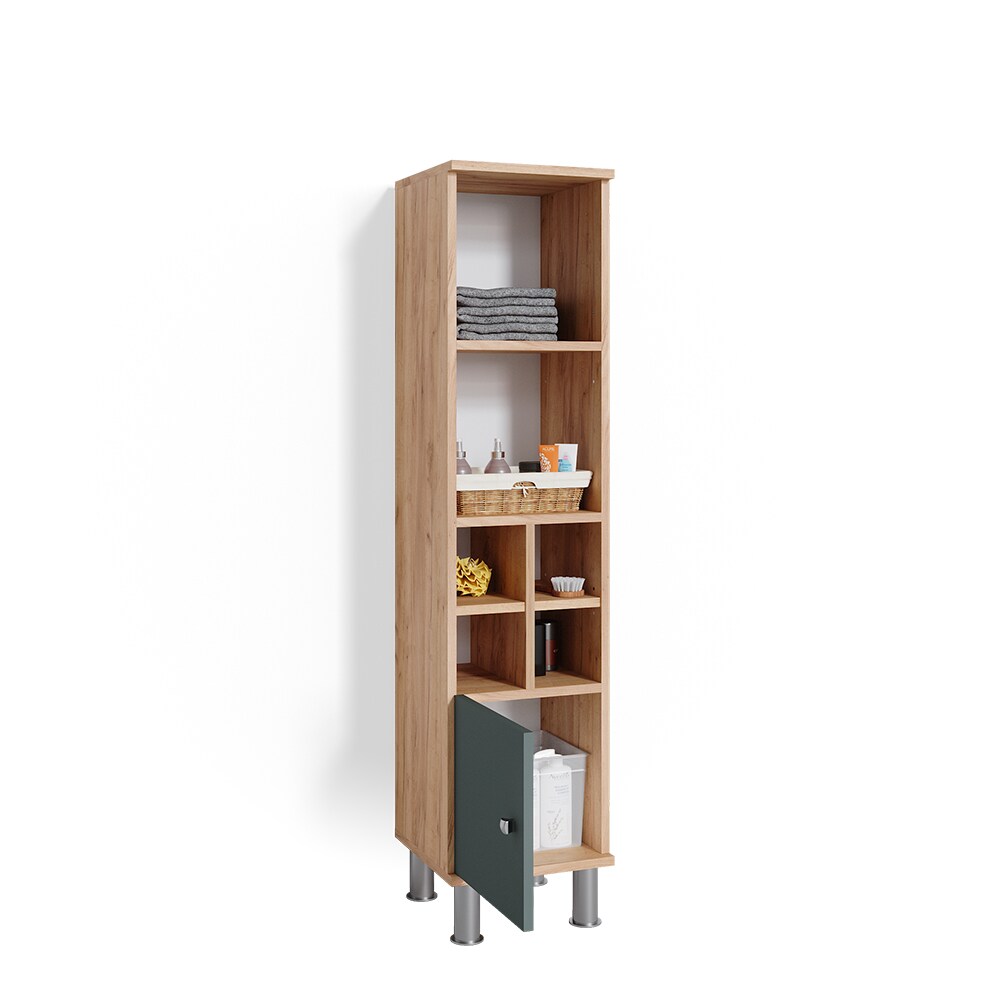 Vicco Midischrank Hochschrank Badschrank Fynn Eiche Grün kleine Tür Badmöbel