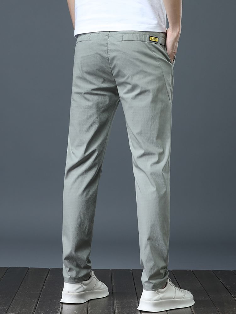 Denimic - Effen slim fit broek met trekkoordtaille