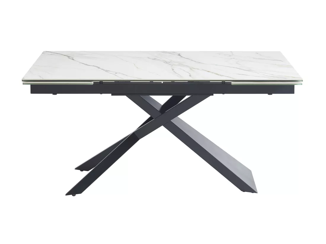 Table à manger extensible 6 à 10 personnes en céramique, verre trempé et métal - Effet marbre blanc et Noir - LUMIEL de Maison Céphy