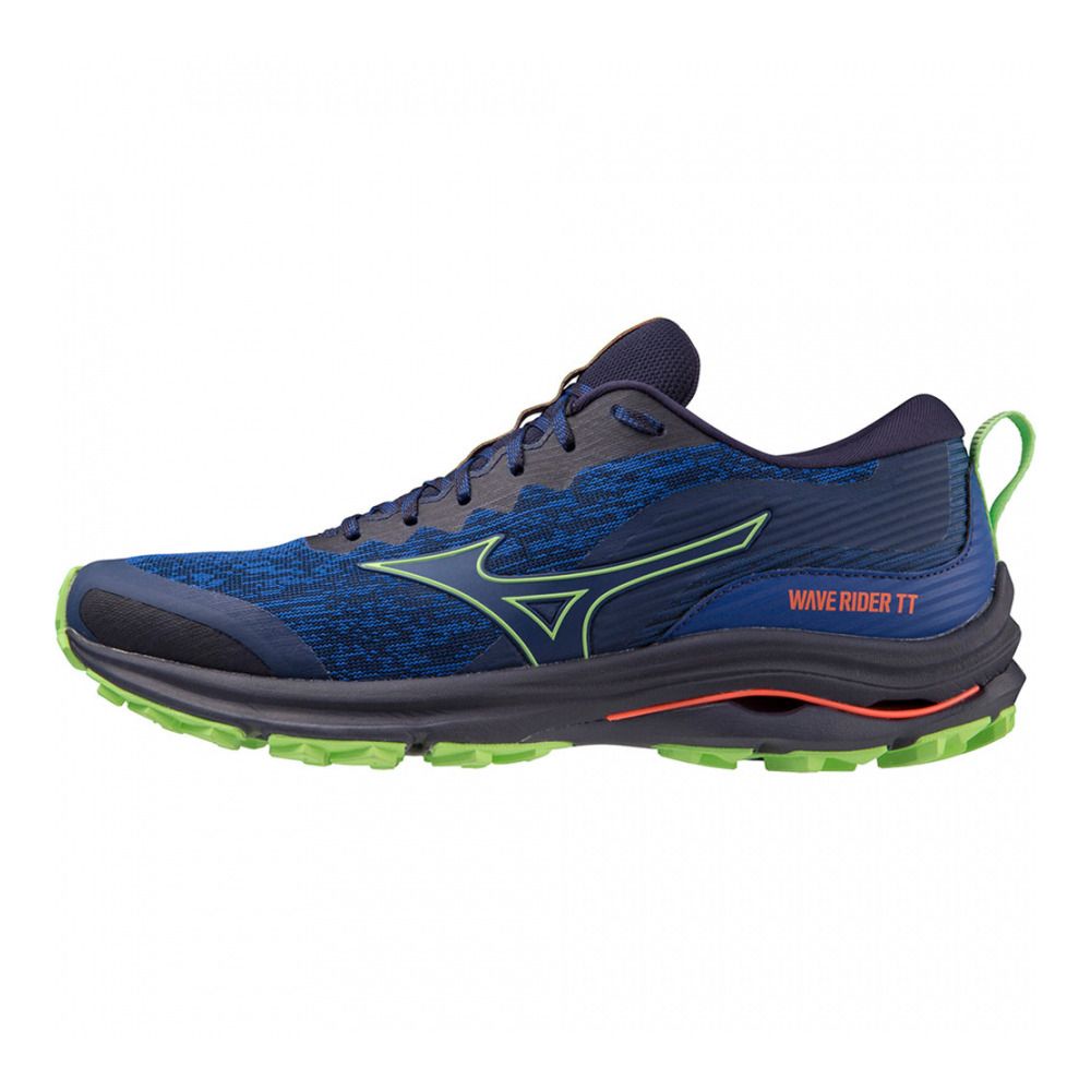 Mizuno WAVE RIDER TT - Chaussures trail Homme bluedepths/technogreen/n.flame