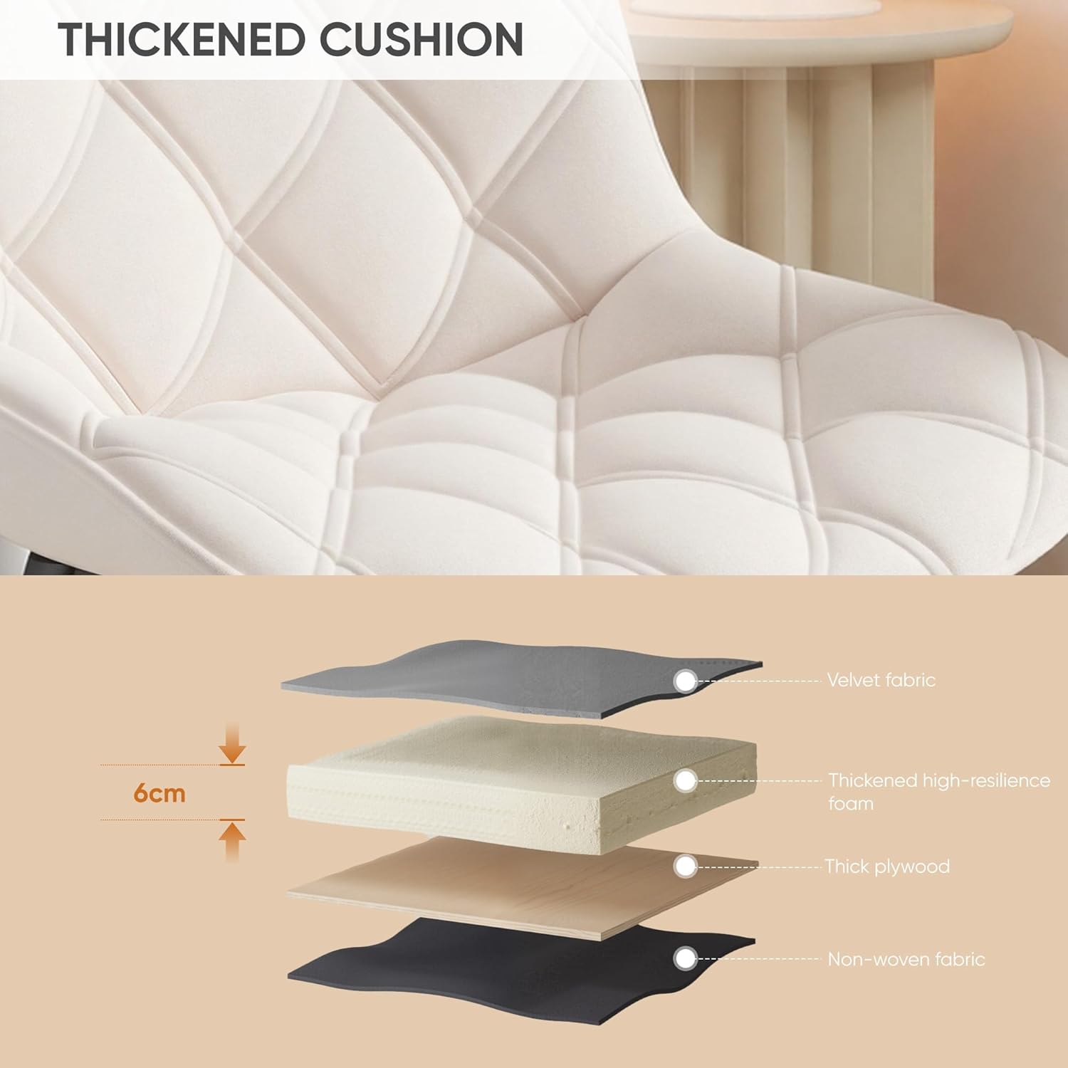 Esszimmerstuhl 360° Drehstuhl Polsterstuhl drehbar, künstlicher Stoff Dining Chair, Küchenstuhl mit Rückenlehne, Moderne Sessel, Weiß, 2er Set