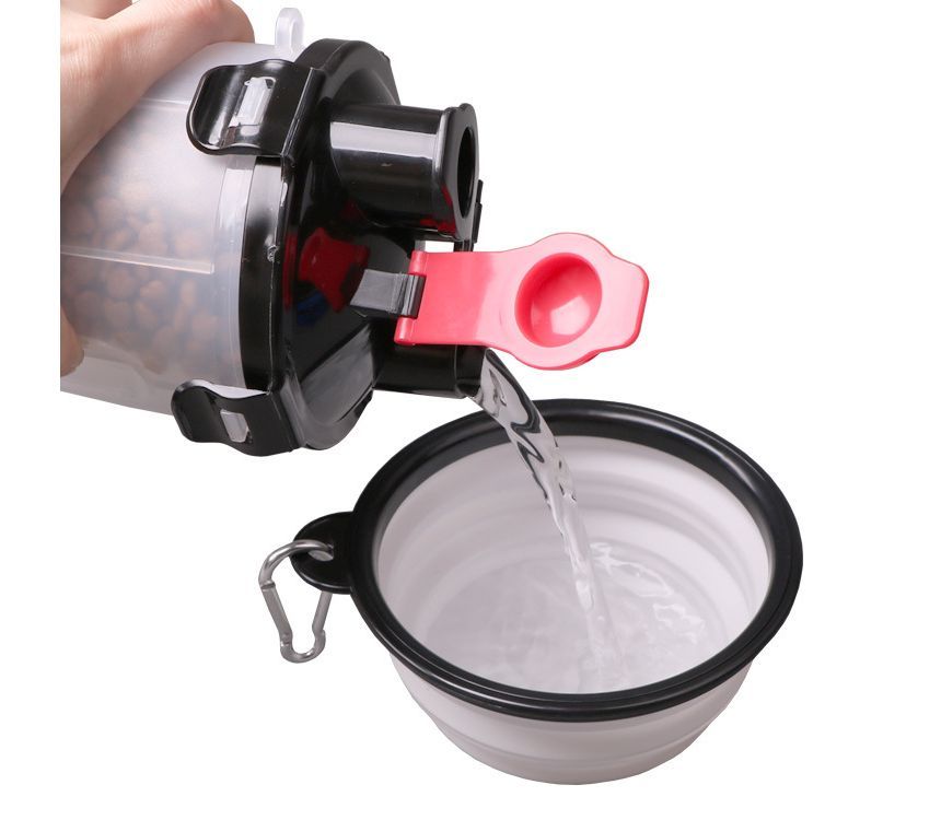 Everlupid - Set: 2-in-1 drinkfles voor huisdieren met voercontainer + voerbak