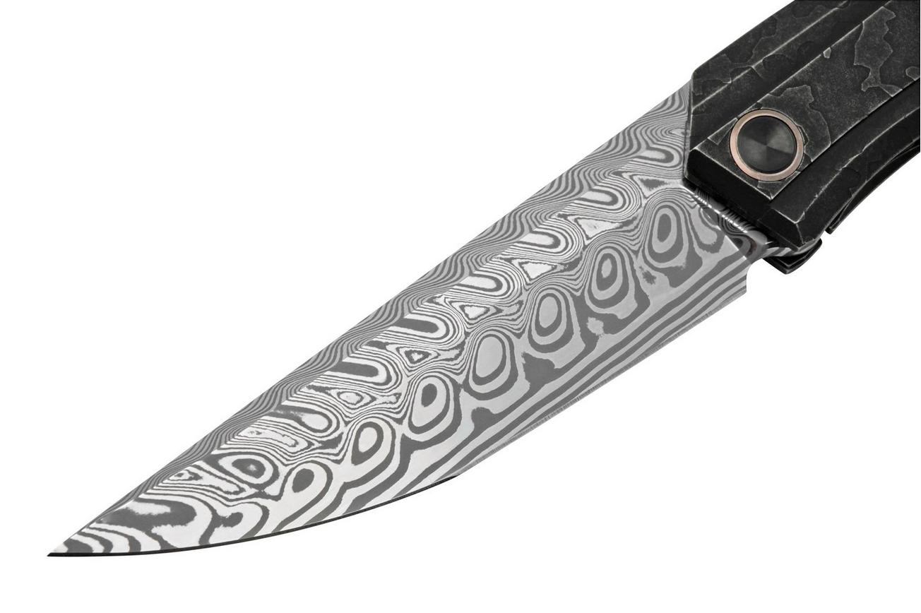 WE Knife Cybernetic WE22033-DS1 Stonewashed Etched Black Titanium, Hakkepella Damaststeel, zakmes