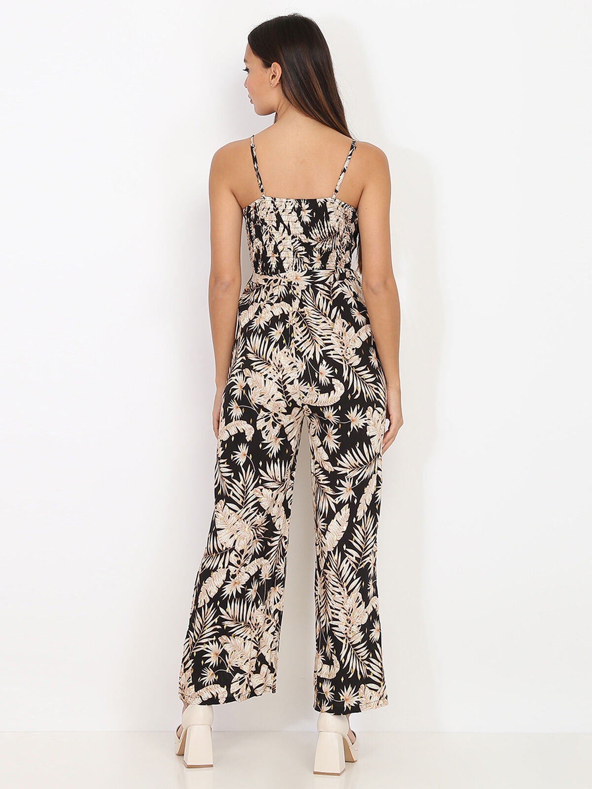 Combinaison pantalon à imprimé tropical- Noir