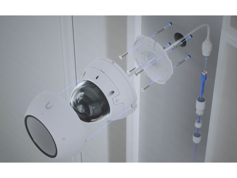 Ubiquiti Netzwerkkamera UniFi AI Dome Weiss Allwetter-feste, vandalismusgeschützte 4K PoE Dome-Kamera mit erweiterten KI-Fähigkeiten und Langstrecken-IR-Nachtsicht