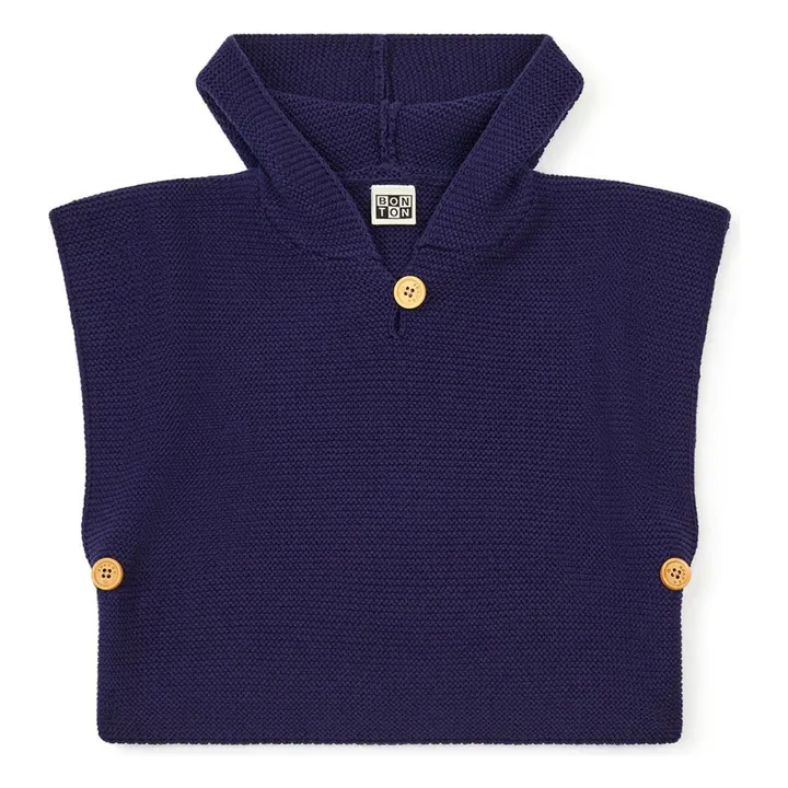 Bonton Poncho en Maille Coton Bio | Bleu marine