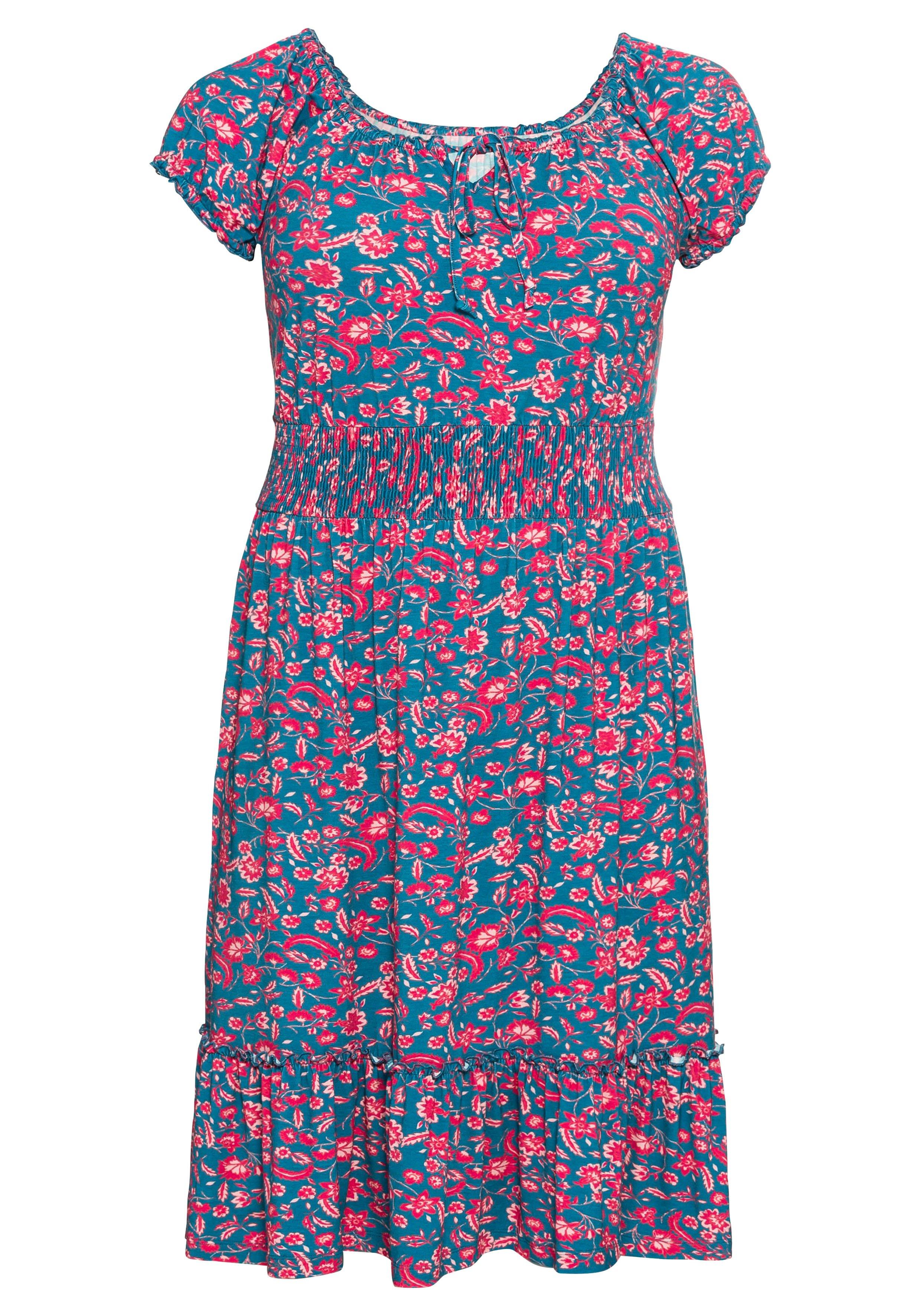 Jerseykleid mit Blumendruck und Carmenausschnitt
